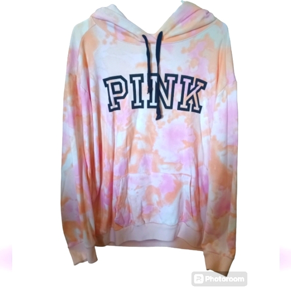 PINK VS Pullover Lillac & Orange Tie Dye Hoodie w/ Black Block Logo - Picture 3 of 4